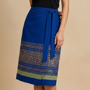Metallic Wrap Boho Revival Skirt Blue Copper OS